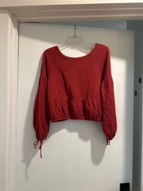 aerie Red Peplum Tie-Cuff Long Sleeve Top